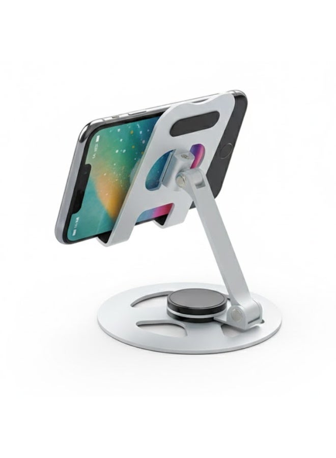 طلال حامل هاتف محمول معدني قابل للطي بزاوية عرض قابلة للتعديل ودوران 360 درجة، حامل مكتبي ثابت مانع للانزلاق للهواتف الذكية والأجهزة اللوحية الصغيرة، مثالي للمكتب والمنزل والسفر - Image 2