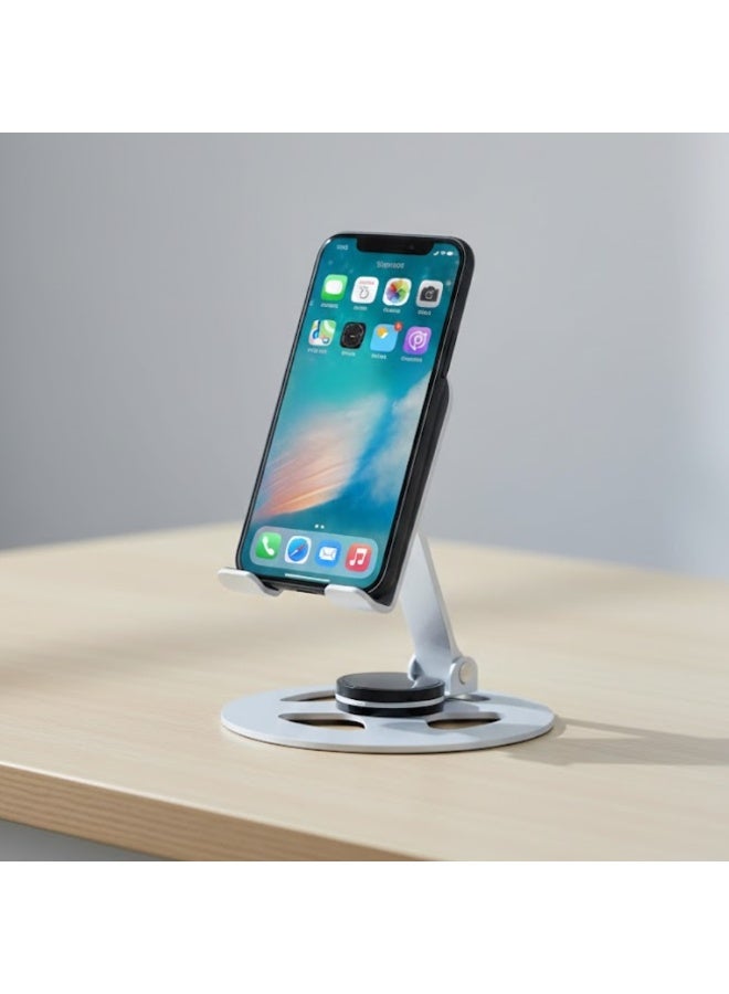 طلال حامل هاتف محمول معدني قابل للطي بزاوية عرض قابلة للتعديل ودوران 360 درجة، حامل مكتبي ثابت مانع للانزلاق للهواتف الذكية والأجهزة اللوحية الصغيرة، مثالي للمكتب والمنزل والسفر - Image 4