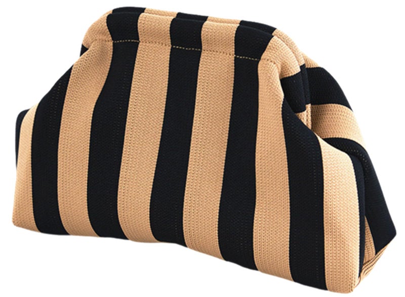 DIHKLCIO Clutch Purses for Women Summer Beach Woven Crochet Handbag Dumpling Striped Ruched Cloud Purse colorblock Evening Bag black yellow - Image 1