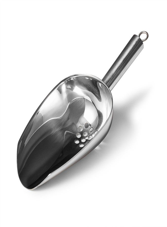 Sur La Table Stainless Steel Ice Scoop - 9" Perforated Scoop with 8-10 oz Capacity, Drains Meltwater to Prevent Dilution, Durable & Hygienic for Home Bar or Entertaining