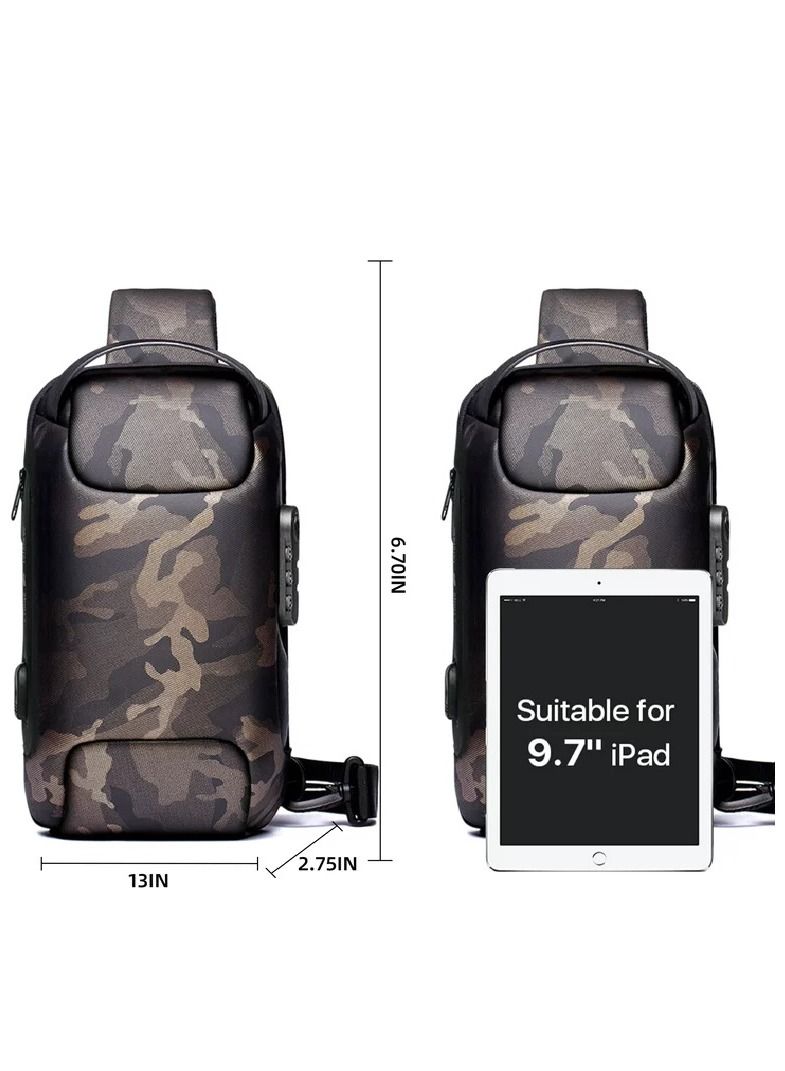 Sling Bag For Men,Crossbody Bag Men With Password Lock & Usb Charging Port,Waterproof Sling Backpack,Sport Chest Bag  - Image 3