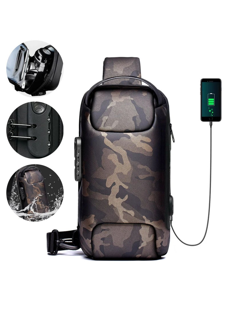 Sling Bag For Men,Crossbody Bag Men With Password Lock & Usb Charging Port,Waterproof Sling Backpack,Sport Chest Bag  - Image 1