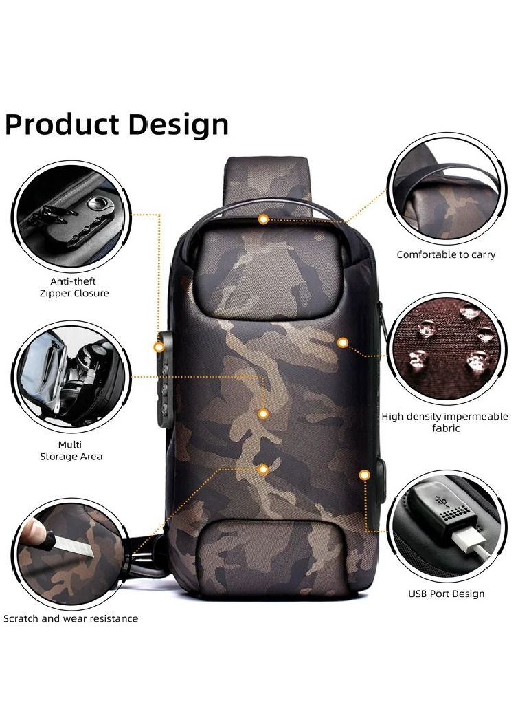 Sling Bag For Men,Crossbody Bag Men With Password Lock & Usb Charging Port,Waterproof Sling Backpack,Sport Chest Bag  - Image 5