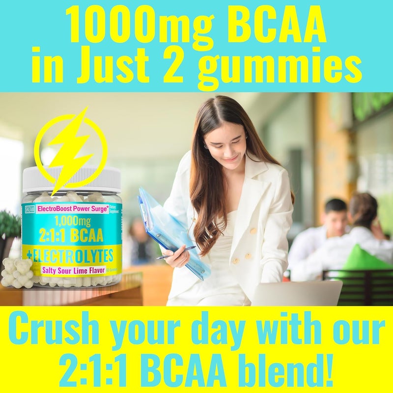 SHIZAM جيزام حلوى جوميز BCAA الكهربية للطاقة مع الإلكتروليتات والأحماض الأمينية المتفرعة البوتاسيوم والصوديوم ملح للعدائين دعم الدورة المثالي الأملاح قطرات المعادن كبسولات حبوب مكملات - Image 3