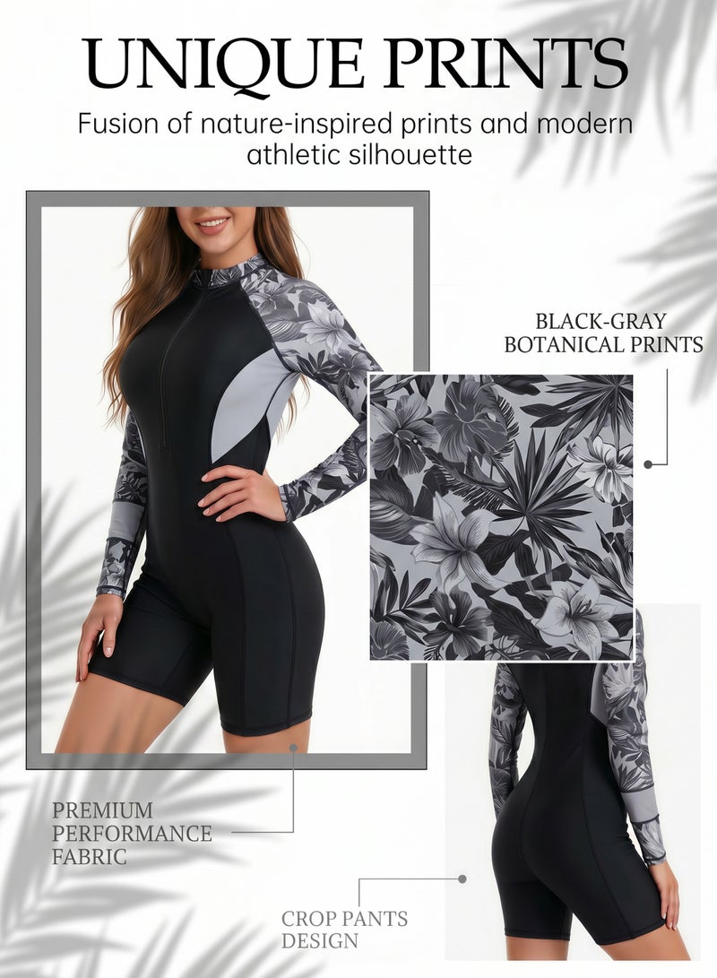 Axpeih Women One Piece Rash Guard Swimsuit Long Sleeve, Modest UV Protection Swimwear with Zip Front & Tummy Control, Full Coverage Sport Bathing Suit for Swimming Surfing Diving Beach - Image 3