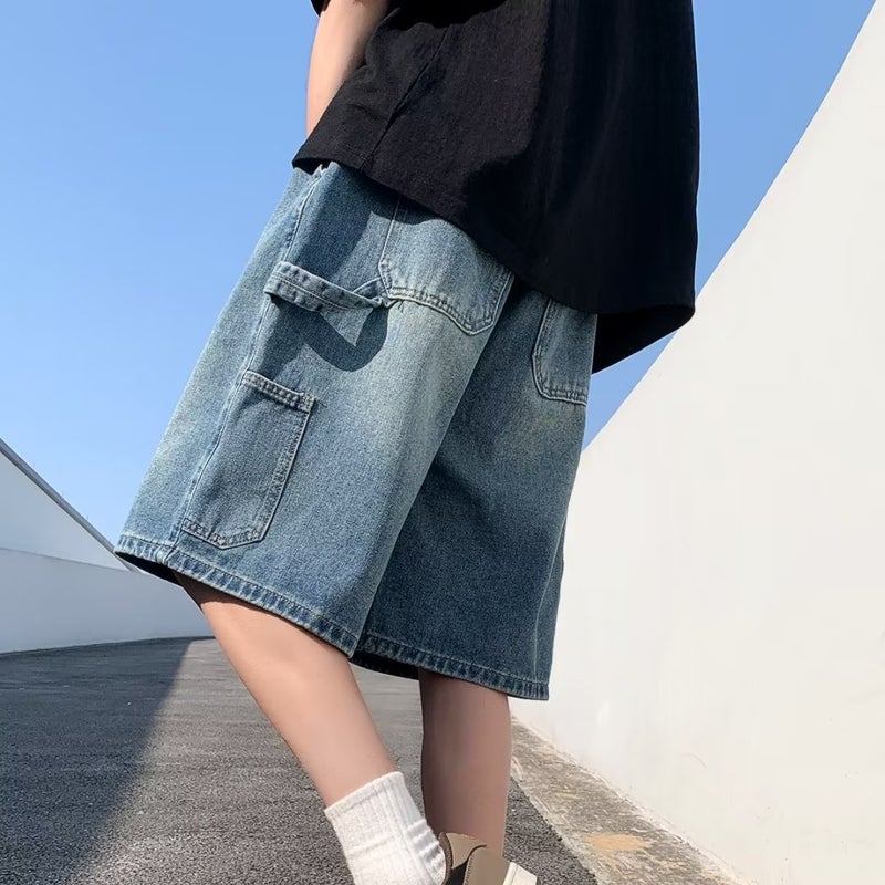 2023 Slim-fit Harajuku Mid-rise Denim Capris Dark Blue  - Image 2