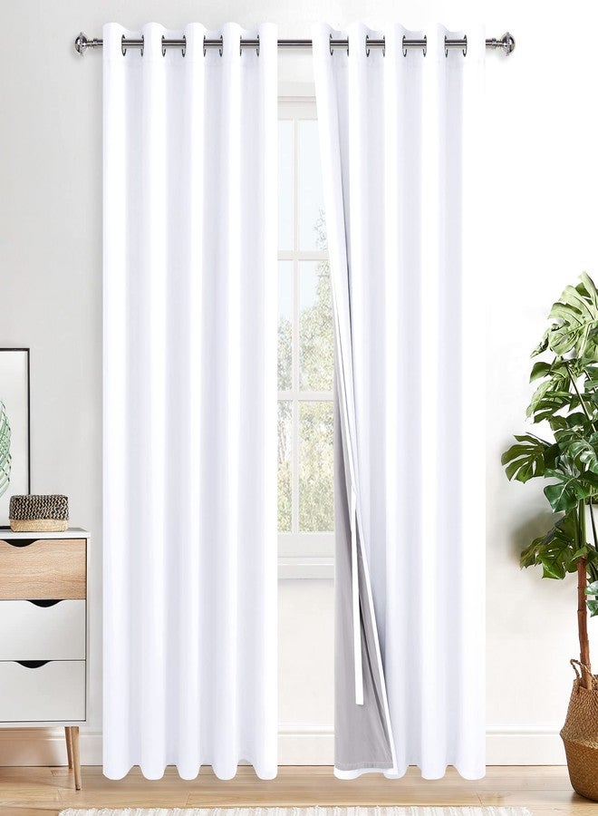 XWZO Total Blackout Curtains 84 Inches Long - Double Layer Full Room Darkening & Energy Efficiency Grommet Extra Wide Window Panels with Tiebacks, White, W60 x L84, Set of 2 - Image 1