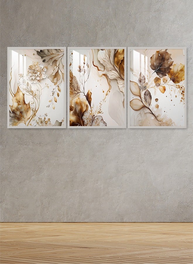 4gdran Three wooden wall panels with a floral design, size (120x60) cm, with a wooden frame and a transparent acrylic layer  - Image 3