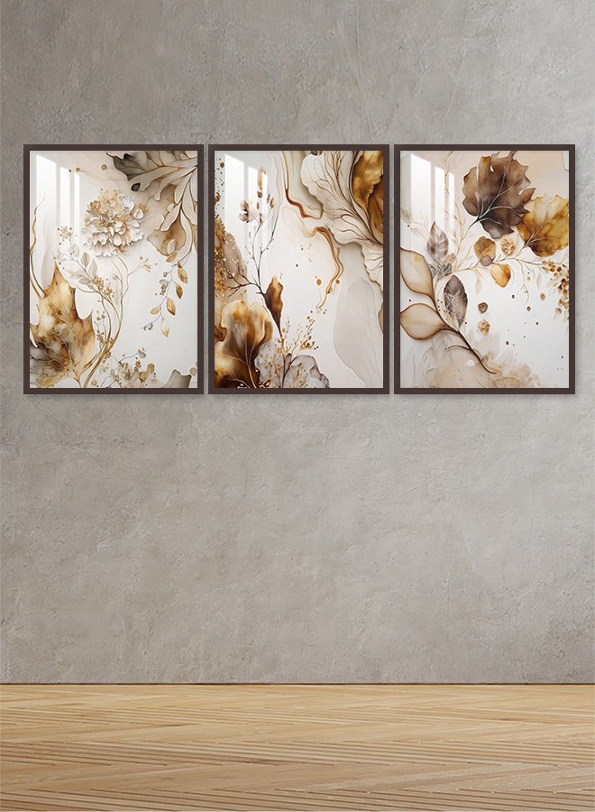 4gdran Three wooden wall panels with a floral design, size (120x60) cm, with a wooden frame and a transparent acrylic layer  - Image 4