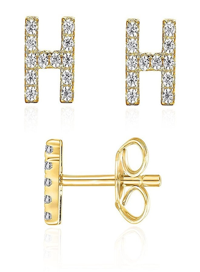 VDKIDKT Letter H Initial Stud Earrings for Girls, 14K Gold Plated Sterling Silver Alphabet Letter Earrings, Post CZ Stud Earrings, Hypoallergenic Earrings for Girl Women Teen Girl Gifts (Gold, H) - Image 1