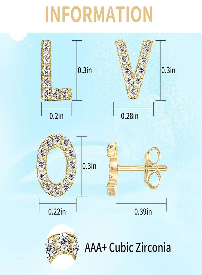 VDKIDKT Letter H Initial Stud Earrings for Girls, 14K Gold Plated Sterling Silver Alphabet Letter Earrings, Post CZ Stud Earrings, Hypoallergenic Earrings for Girl Women Teen Girl Gifts (Gold, H) - Image 2