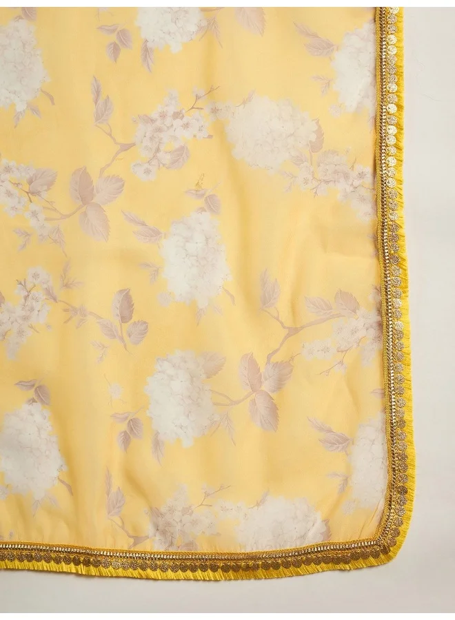 AKS Floral Printed Off-Shoulder Georgette Kurta with Sharara & With Dupatta