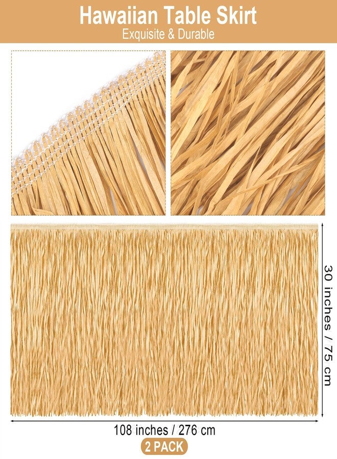 Fovths 2 Packs Luau Grass Table Skirt Fringe Dark Straw Grass Skirt 108 x 30 Inch Hibiscus Hawaiian Table Skirts Rectangle Tropical Luau Party Decorations for Hawaiian Decorations - Image 2