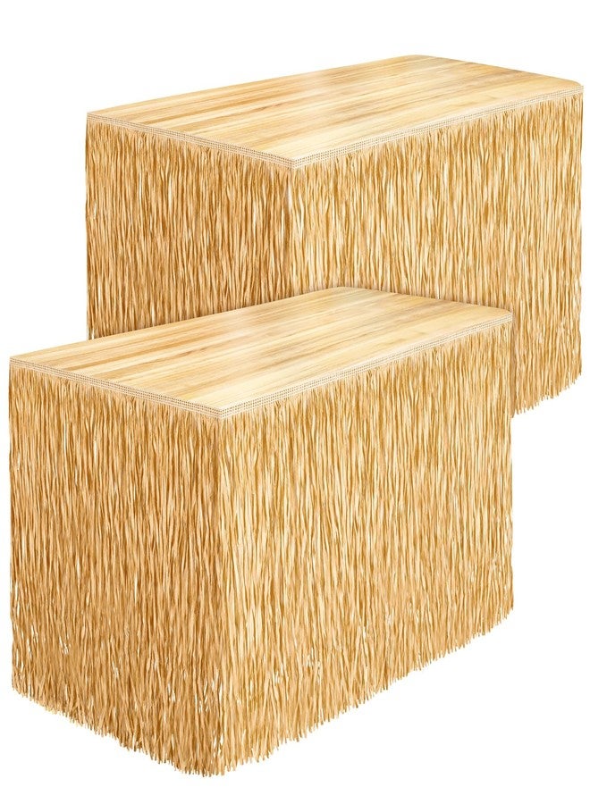 Fovths 2 Packs Luau Grass Table Skirt Fringe Dark Straw Grass Skirt 108 x 30 Inch Hibiscus Hawaiian Table Skirts Rectangle Tropical Luau Party Decorations for Hawaiian Decorations - Image 1
