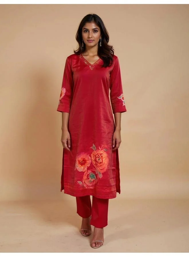 ترو برونز طقم كورتا وبنطلون ودوباتا بطبعة زهور وردية من