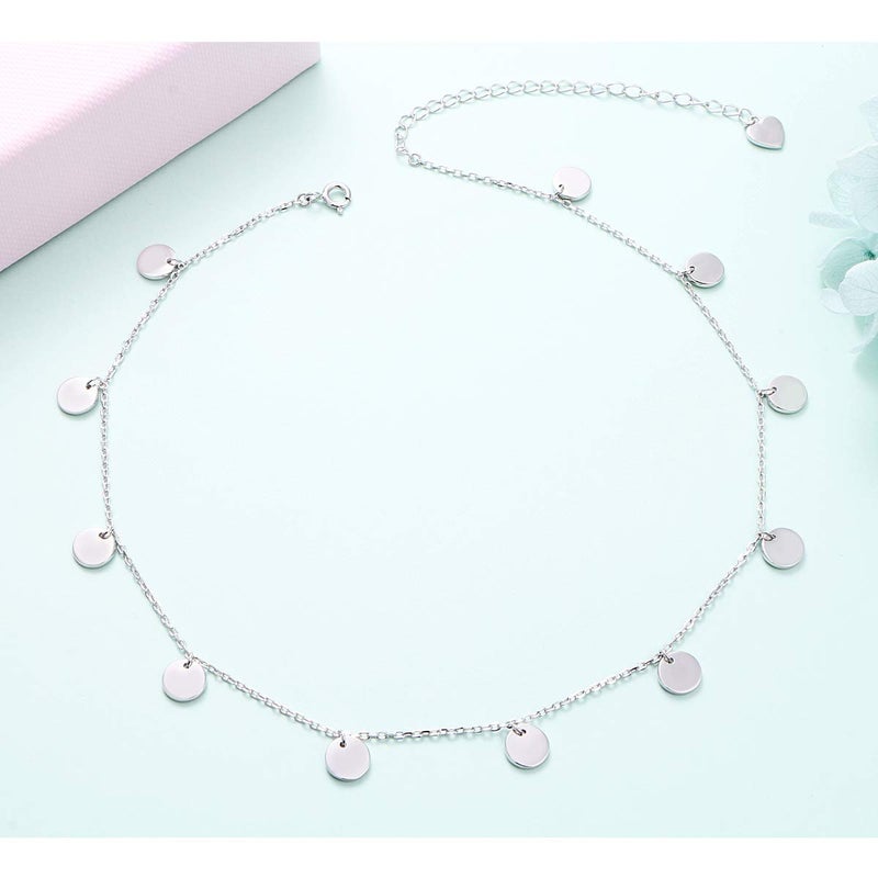 DAOCHONG Sterling Silver Jewelry Dot Choker Necklace Round Circle Pendant Disc Chain Statement Necklace For Women - Image 3