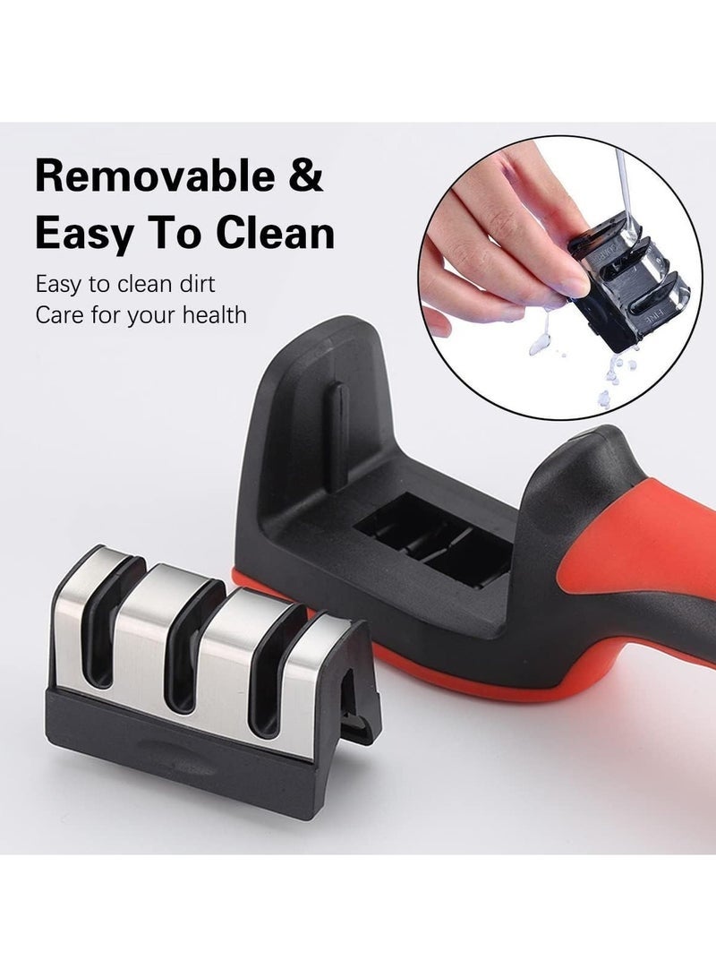 SHAOZHEN 3 in 1 Knife Sharpener with 3 Stages, Handheld Knife Sharpener Helps Repair, Restore, Polish Blades, Including Straight, Serrated Blades and Scissors - Image 3