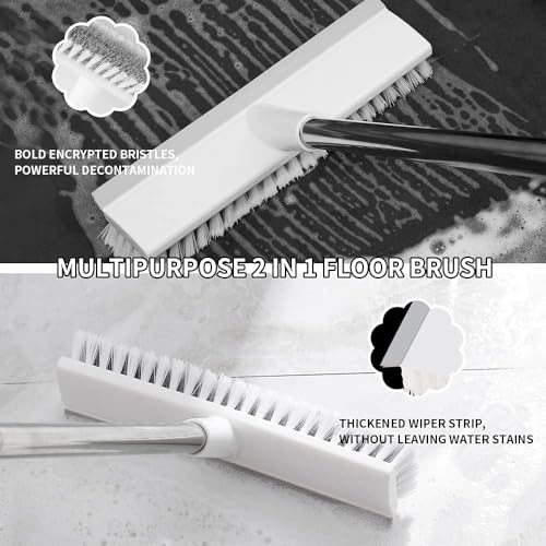 RECLUSE 2 in 1 Floor Scrub Brush, Cleaning Scrub Brush with Long Handle, Grout Brush Scrap with Squeegee 120°Rotatable,Grout Brush Scrap, Shower Tile Grout Scrubbed for Cleaning Bathroom Kitchen Glass - Image 3