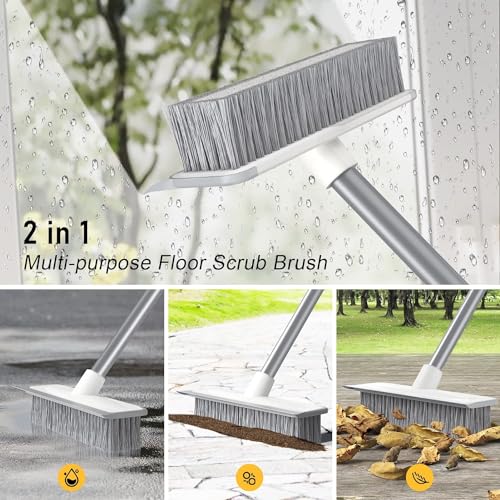RECLUSE 2 in 1 Floor Scrub Brush, Cleaning Scrub Brush with Long Handle, Grout Brush Scrap with Squeegee 120°Rotatable,Grout Brush Scrap, Shower Tile Grout Scrubbed for Cleaning Bathroom Kitchen Glass - Image 5