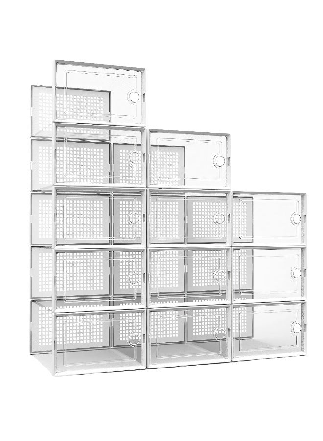 MarlaMall 12 large foldable transparent plastic shoe boxes, shoe racks perfect alternative, storage of various shoes, toy storage box, put in the entrance, wardrobe, under the bed, easy to organize home - Image 1