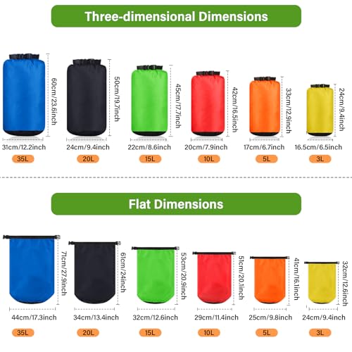 GliCraft 6 Pcs Waterproof Dry Bag Sack Lightweight Outdoor Dry Bags 35 L 20 L 15 L 10 L 5 L 3 L Waterproof Boat Bag for Kayaking Backpacking Hiking Camping RaftingBright Color - Image 3
