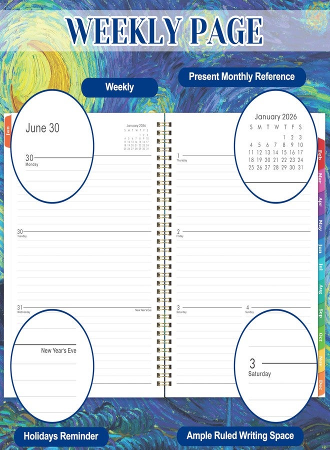 BooQool 2026 Planner - 9" x 11" Weekly and Monthly Planner 2026 from JAN. 2026 to DEC. 2026, 2026 Weekly and Monthly Calendar with Tabs, Twin-Wire Binding, Inner Pocket, Thick Paper - Image 4