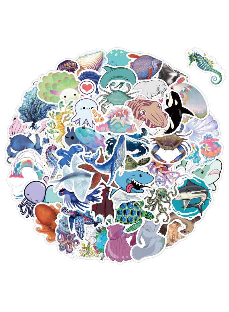50Pcs Ocean Stickers for Kids Teens Adults, Under The Sea Animal Fish Turtle Stickers for Water Bottle Laptop, Waterproof Sea Creature Sticker Pack - Image 2