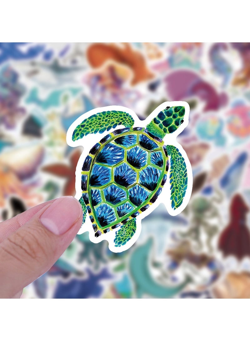 50Pcs Ocean Stickers for Kids Teens Adults, Under The Sea Animal Fish Turtle Stickers for Water Bottle Laptop, Waterproof Sea Creature Sticker Pack - Image 4