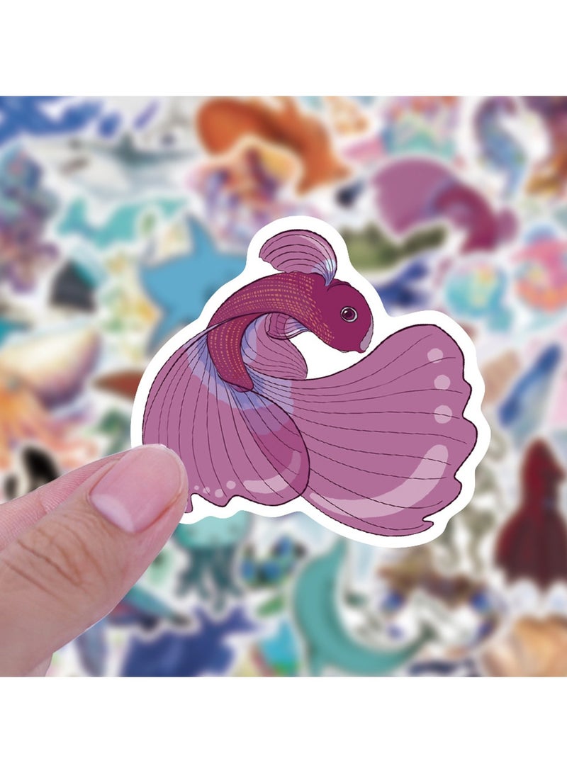 50Pcs Ocean Stickers for Kids Teens Adults, Under The Sea Animal Fish Turtle Stickers for Water Bottle Laptop, Waterproof Sea Creature Sticker Pack - Image 5