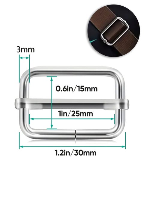 25 pcs 25mm Silver Color  Metal Slide Buckle Rectangle Adjustable Webbing Slider, Adjustable Metal Triglide Slides Rectangle For Belt Bags DIY Accessories