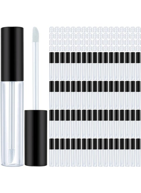 Nuanchu 100 Pcs 10 ml Empty Lip Gloss Tubes Clear Mini Refillable Lip Balm Gloss Containers Bottles Plastic Lip Gloss Containers Lip Gloss Tubes with Wand and Rubber Inserts DIY Makeup (Black)