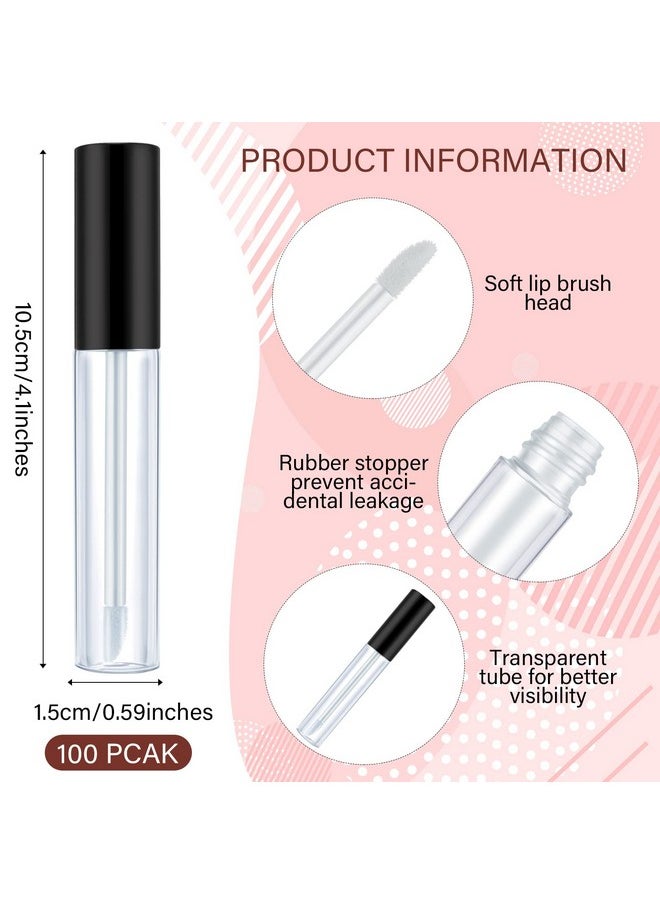 Nuanchu 100 Pcs 10 ml Empty Lip Gloss Tubes Clear Mini Refillable Lip Balm Gloss Containers Bottles Plastic Lip Gloss Containers Lip Gloss Tubes with Wand and Rubber Inserts DIY Makeup (Black)