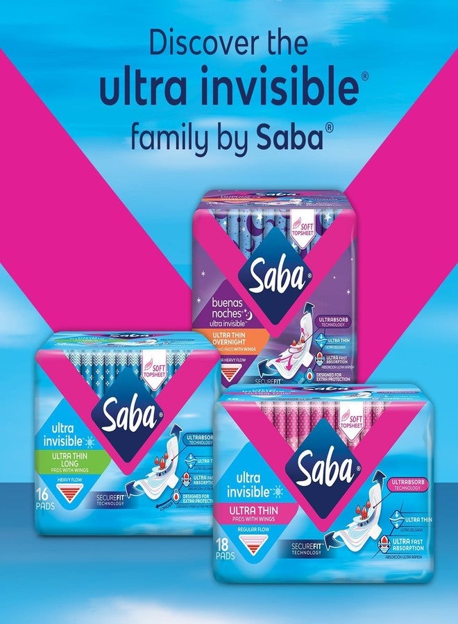 Saba Kombucha SABA Ultra Invisible Ultra Thin Regular Pads with Wings, SecureFit Technology, 3-Pack of 18 Pads (54 Count - Image 4