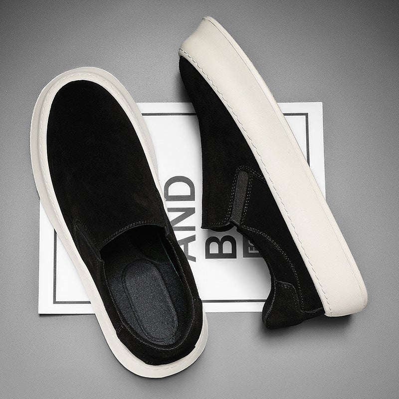 Cross-border canvas mens shoes autumn breathable 2024 new lazy one-step casual beanie board shoes thick-soled cloth shoes Black - Image 1