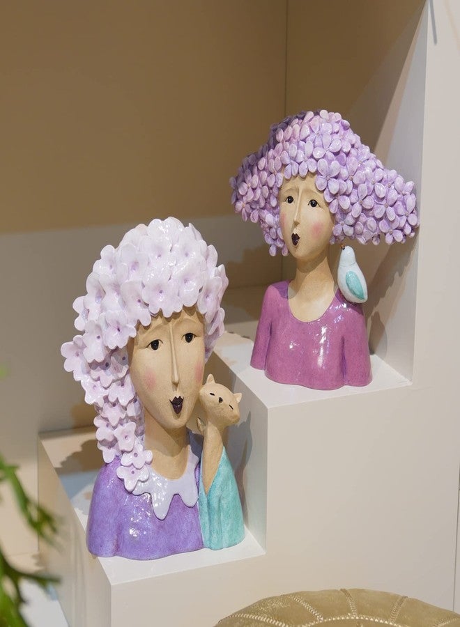 DiliComing Head Statues Bust Statues Sculptures-Home-Decor - 13 Inch Women with Cat Modern Art Statue, Resin Cat Sculptures for Garden, Tabletop, Livingroom and Office, Thanksgiving Gifts for women(Purple) - Image 2