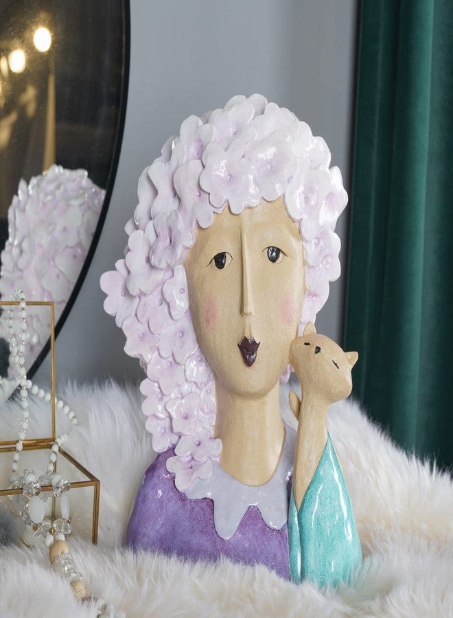 DiliComing Head Statues Bust Statues Sculptures-Home-Decor - 13 Inch Women with Cat Modern Art Statue, Resin Cat Sculptures for Garden, Tabletop, Livingroom and Office, Thanksgiving Gifts for women(Purple) - Image 4