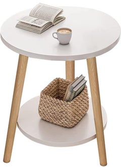 Beauenty 2 Layer Round Coffee Table End Tables For Living Room Side Tables Sturdy And Easy Assembly Double Deck Round Wood Look Accent Furniture With Wood Frame  - Image 1