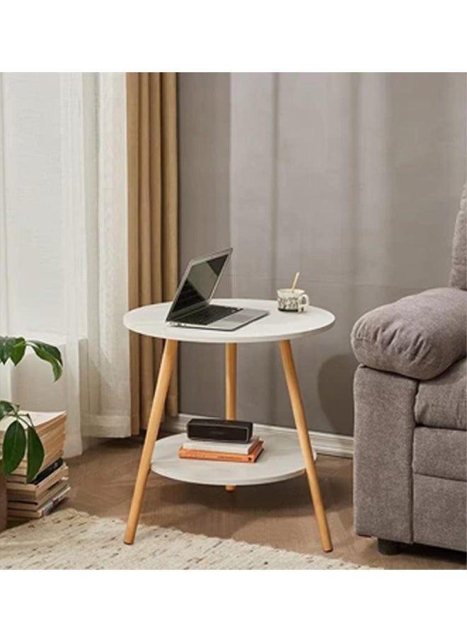 Beauenty - 2 Layer Round Coffee Table End Tables For Living Room Side Tables Sturdy And Easy Assembly Double Deck Round Wood Look Accent Furniture With Wood Frame - Image 1