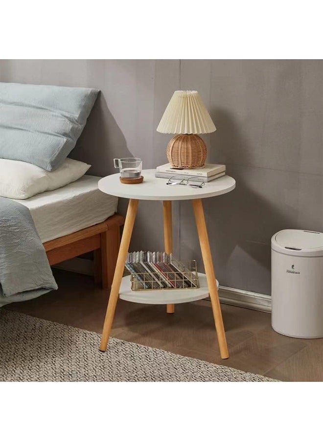 Beauenty - 2 Layer Round Coffee Table End Tables For Living Room Side Tables Sturdy And Easy Assembly Double Deck Round Wood Look Accent Furniture With Wood Frame - Image 1