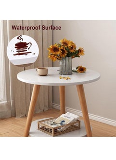 Beauenty 2 Layer Round Coffee Table End Tables For Living Room Side Tables Sturdy And Easy Assembly Double Deck Round Wood Look Accent Furniture With Wood Frame  - Image 5