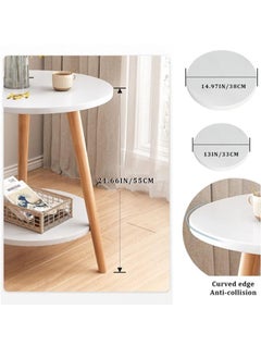 Beauenty 2 Layer Round Coffee Table End Tables For Living Room Side Tables Sturdy And Easy Assembly Double Deck Round Wood Look Accent Furniture With Wood Frame  - Image 3