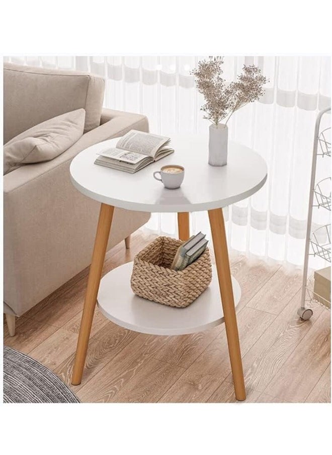 Beauenty - 2 Layer Round Coffee Table End Tables For Living Room Side Tables Sturdy And Easy Assembly Double Deck Round Wood Look Accent Furniture With Wood Frame - Image 1