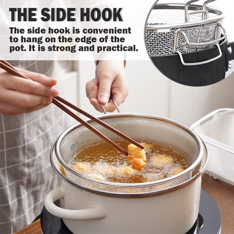 SHREESAMP Stainless Steel Round Big Deep Fried Basket Tableware with Folding Handle Wire Strainer for French Fry Chips Deep Frying Basket Home Restaurant Frying Serving Food Kitchen Tool 38x23x10CM - Image 4