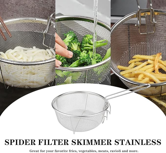 SHREESAMP Stainless Steel Round Big Deep Fried Basket Tableware with Folding Handle Wire Strainer for French Fry Chips Deep Frying Basket Home Restaurant Frying Serving Food Kitchen Tool 38x23x10CM - Image 3