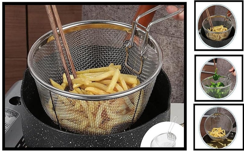 SHREESAMP Stainless Steel Round Big Deep Fried Basket Tableware with Folding Handle Wire Strainer for French Fry Chips Deep Frying Basket Home Restaurant Frying Serving Food Kitchen Tool 38x23x10CM - Image 5