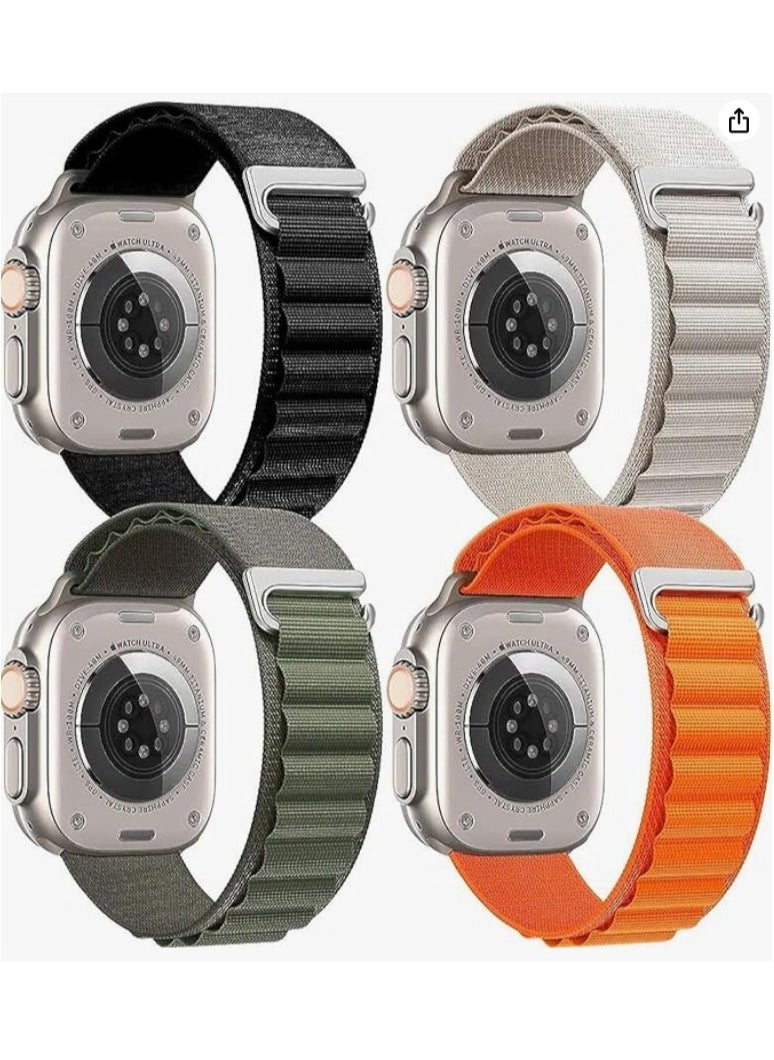 Dado - 4Pack for Apple Watch Alpine Loop Band 49mm/45mm/44mm Nylon Woven Sport Strap for Apple Watch Series 8/Ultra/7/SE/6/5/4/3/2/8 White/Green/Orange/Black - Image 1
