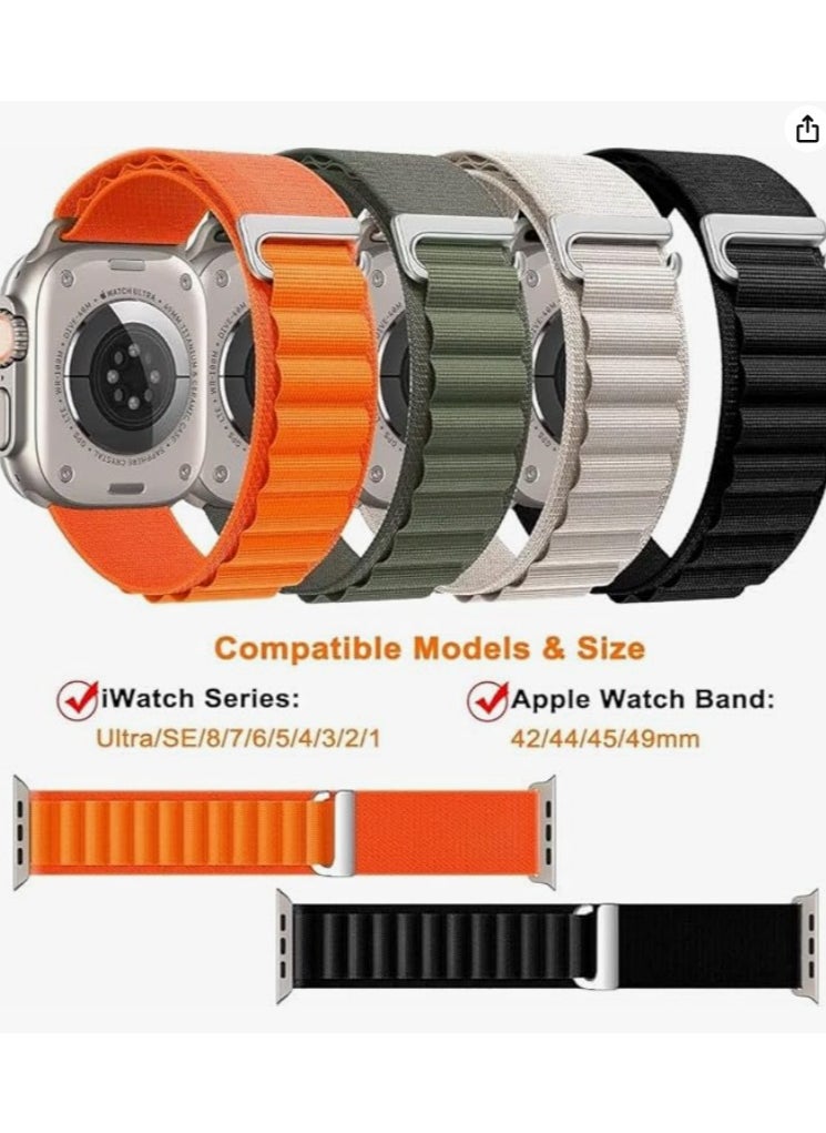 Dado - 4Pack for Apple Watch Alpine Loop Band 49mm/45mm/44mm Nylon Woven Sport Strap for Apple Watch Series 8/Ultra/7/SE/6/5/4/3/2/8 White/Green/Orange/Black - Image 1