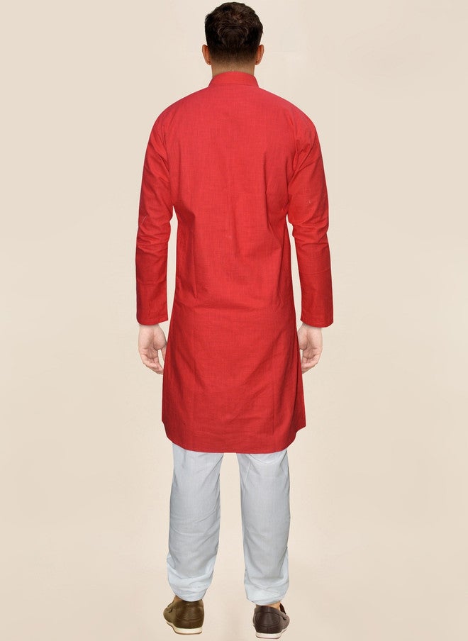 PREEN Adults-Men Red Kurta Set with Pyjamas - Image 4