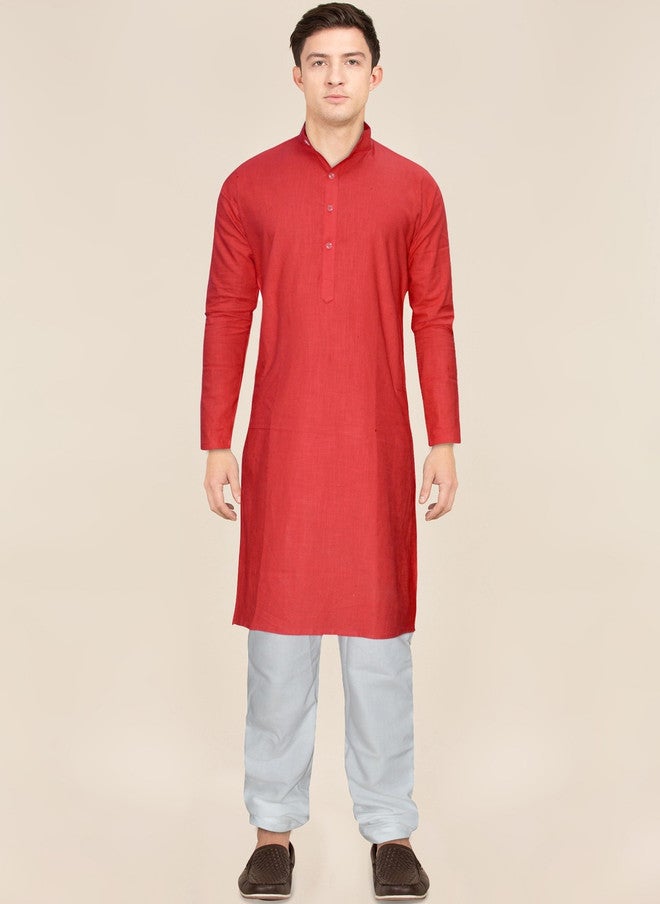 PREEN Adults-Men Red Kurta Set with Pyjamas - Image 1