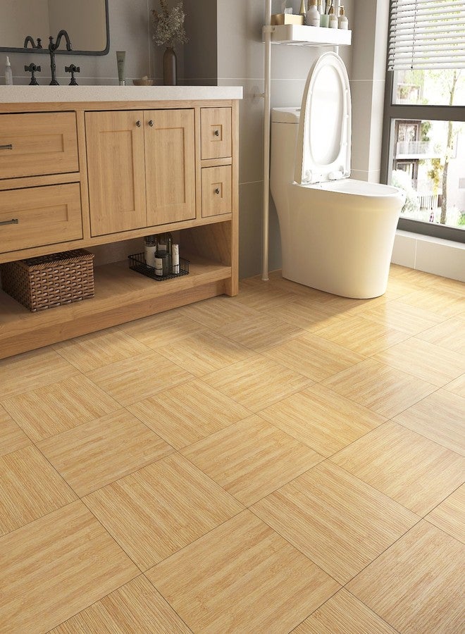 Livelynine Peel and Stick Floor Tile Wood Look Bamboo Flooring Tiles Waterproof Sheet Vinyl Flooring 12x12" 4-Sheets Natural Wood Laminate Flooring Renter Friendly Floor Stickers Sticky Bathroom Tiles - Image 3